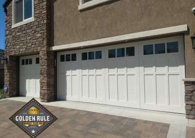 New Custom Wood Carriage House Garage Doors installed in Laguna Niguel CA by Golden Rule Garage Door Inc. Paint-Grade Craftsman